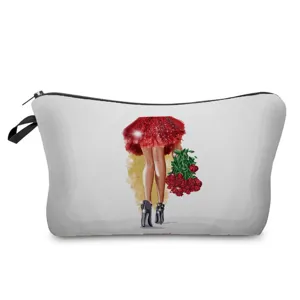 Tragbare Kosmetiktasche mit stilvollem Frauen- und Rosen-Print, robuste Reißverschluss-Tasche.