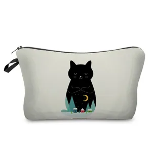Detailansicht der Kosmetiktasche mit Katzen-Print, strapazierfähige Make-up-Tasche mit Reißverschluss.