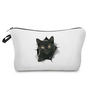 Süße schwarze Katze Kosmetiktasche und Federmäppchen mit Reißverschluss für die Aufbewahrung.