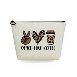 Canvas makeup bag for women, stylish travel cosmetic pouch with leopard coffee design.