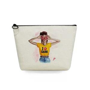 Portable canvas cosmetic bag and travel makeup pouch with fashion girl print patterns