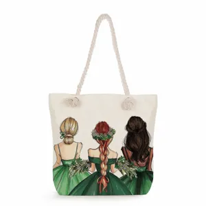 Τσάντα shopper από καμβά με σχέδιο αδελφών, casual τσάντα ώμου μεγάλης χωρητικότητας.