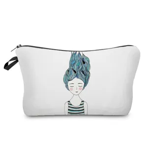 Close-up detail of the portable cosmetic bag featuring a creative whale girl illustration.