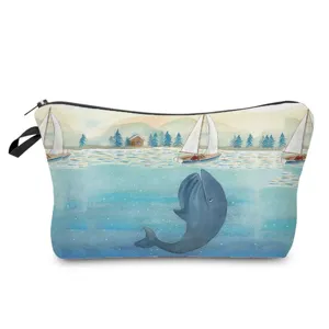 Close-up detail showing the exquisite watercolor whale print on this portable bag.