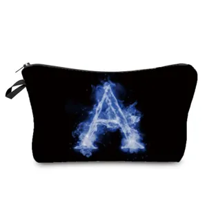 Blaue Flamme Alphabet Buchstabe Druck Kosmetiktasche Tragbare Polyester Kulturbeutel Reise Organizer Beutel Für Damen Herren