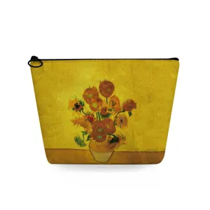 Bolsa de maquillaje portátil de lona con diseño de impresión de girasoles de Van Gogh.