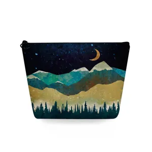 Landschap Bedrukt Linnen Make-up Tas Artistiek Berg Zonsondergang Reizen Toilettas Rits Cosmetische Organizer Handtas Vrouwen
