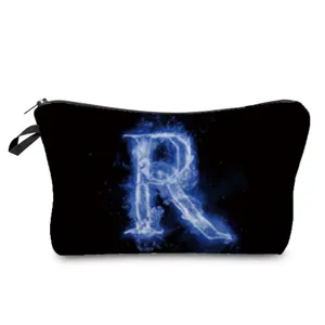 Kreative blaue Flamme Buchstabe R Kosmetiktasche, tragbare Make-up Aufbewahrung Tasche.