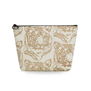 Elegante bolsa cosmética de lona con patrón de tigre, estuche de maquillaje de viaje portátil.