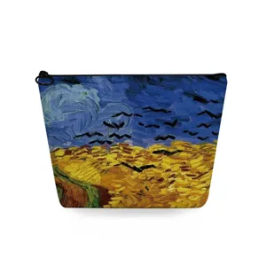 Bolsa de maquillaje con estampado campo de trigo Van Gogh, estuche cosmético de viaje de lona.