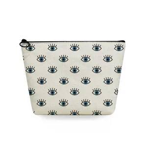 Neceser de maquillaje de lona con estampado de ojos de moda, organizador portátil para mujer.