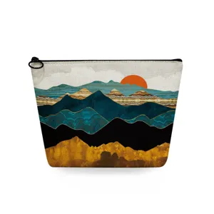 Cosmetische tas met abstract berglandschap print, canvas rits etui voor dagelijkse opslag.