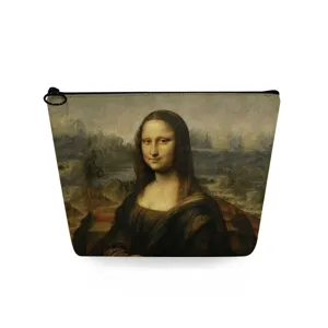 Bolsa de cosméticos compacta con estampado de pintura al óleo y diseño de Mona Lisa.