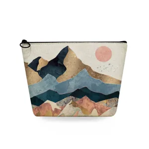 Handige canvas cosmetische tas met artistieke abstracte berglandschap printontwerp.