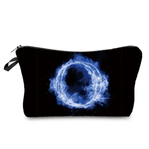 Blaue Flamme Buchstabe O Muster Kosmetiktasche, tragbare Reise Make-up Aufbewahrungstasche.