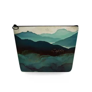 Traditionele landschap print cosmetische tas, canvas zakje met rits voor make-up organizer.