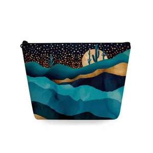 Artistieke woestijn cactus print cosmetische tas, elegante opbergpouch met handige ritssluiting.