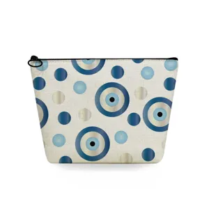 Bolsa de cosméticos de viaje portátil con patrón geométrico de mal de ojo azul, neceser.