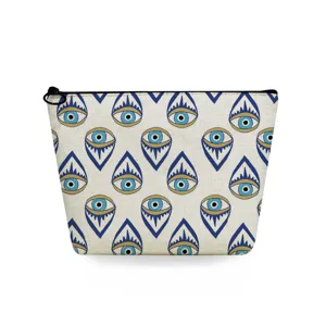 Bolsa cosmética con estampado de mal de ojo, neceser de viaje con cremallera para accesorios.