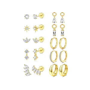 Orecchini a cerchio lobo in acciaio inossidabile zircone set da 8 pezzi gioielli moda