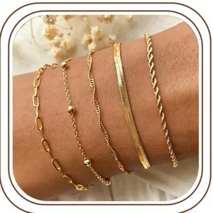 Pulseras Superpuestas de Clip de Acero Inoxidable Minimalista para Mujer Cadena Dorada Joyería Strass Accesorio de Mano Moda