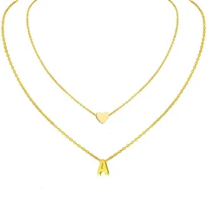 Collier multicouche doré avec pendentif cœur et lettre A pour femme bijoux minimalistes