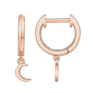 Boucles d'oreilles créoles or rose lune, bijoux cuivre élégants minimalistes femme.