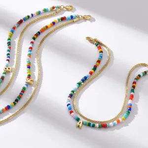 Colorful beaded layered anklet with letter charms for women fashion daily commute bohemian jewelry