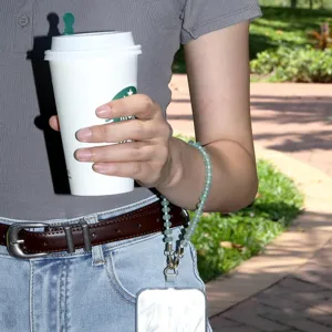 Natural stone phone strap beaded lanyard green crystal mobile charm wrist chain short strap