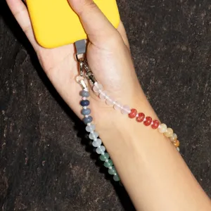 Colorful natural stone beaded phone charm detail strap accessory for women daily style.