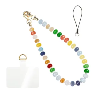 Dopamine Style Natural Stone Phone Charm Personalized Beaded Keychain Strap For Women Camera Bag Pendant Decorative Gift