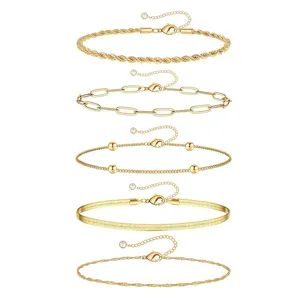 Juego de pulseras de cadena de clip doradas apilables de acero inoxidable joyería