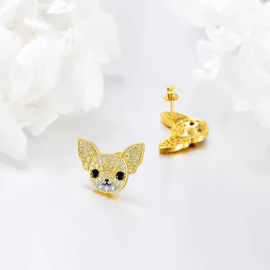 Pendientes de perro de cristal bonito chapado en oro pendientes de botón mujer