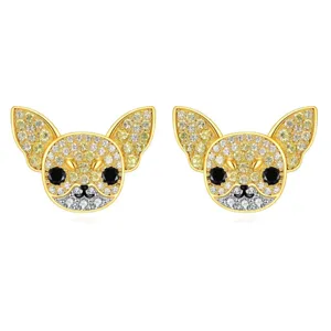 Pendientes de Botón de Perro Lindo Aleación Strass Cachorro Animal Joyería de Moda para Mujeres Niñas Regalo