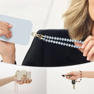 Natural stone beaded phone strap and keychain, stylish accessory for women gifts and daily use.