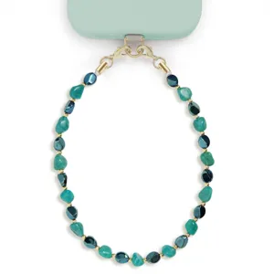 Beaded phone charm strap with turquoise natural stones and gold accents for women stylish accessory