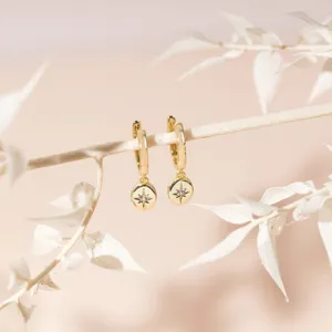 Boucles d'oreilles pendantes ovales dorées délicates avec zircone cubique brillante détail.
