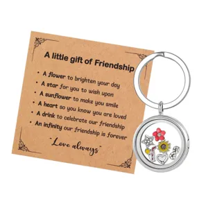 Edelstahl Medaillon Schlüsselanhänger Freundschaftsgeschenk mit bunten Charms und Grußkarte
