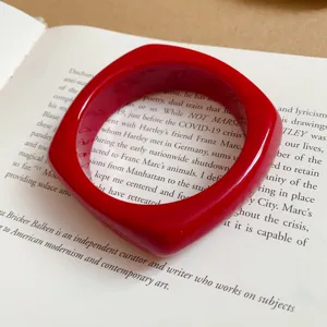 Red square acrylic bangle bracelet for women fashion trendy statement hand jewelry