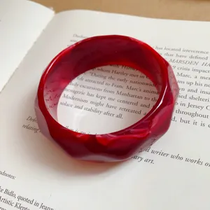 Red translucent faceted acrylic bangle bracelet for women fashion stylish jewelry gift aesthetic