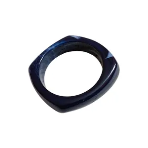 Dark blue marbled acrylic resin geometric faceted bangle bracelet for women fashion daily wear.