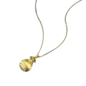 Elegant S925 silver brushed gold lucky bag pendant necklace in New Chinese style
