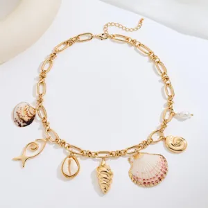 Collar con colgante de concha tema océano dorado joyería de playa elegante regalo mujer