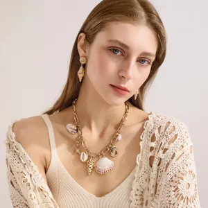 Collar de dije de concha de mar dorado para mujer, joyas elegantes estilo playa regalo.