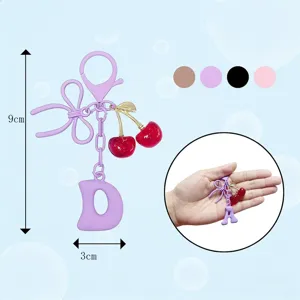 Cute cherry keychain cute bow metal bag charm creative pendant for women car key ring accessories