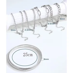 Stainless steel chain link details showing various sizes including 3mm and 25cm lengths.