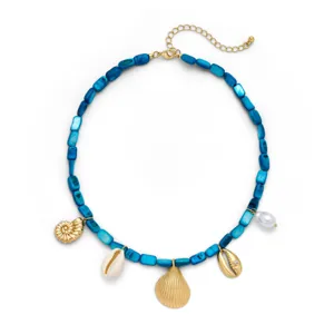 Collar de Tema Océano para Mujer Chapado en Oro Aleación Concha Perla Colgante Collar Moda Joyería Regalo