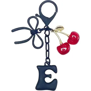 Cute cherry letter E keychain charm, stylish metal bag pendant for women and girls accessories.