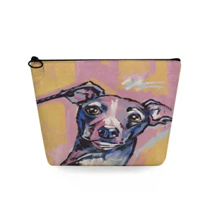 Borsa cosmetica con stampa di cani artistici, custodia per trucco portatile con cerniera
