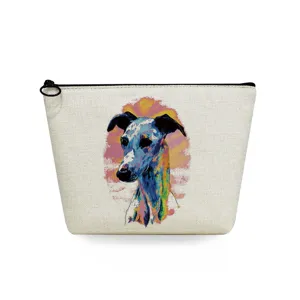 Borsa per trucco con cerniera in tela con stampa di cani colorati, comoda custodia portatile.